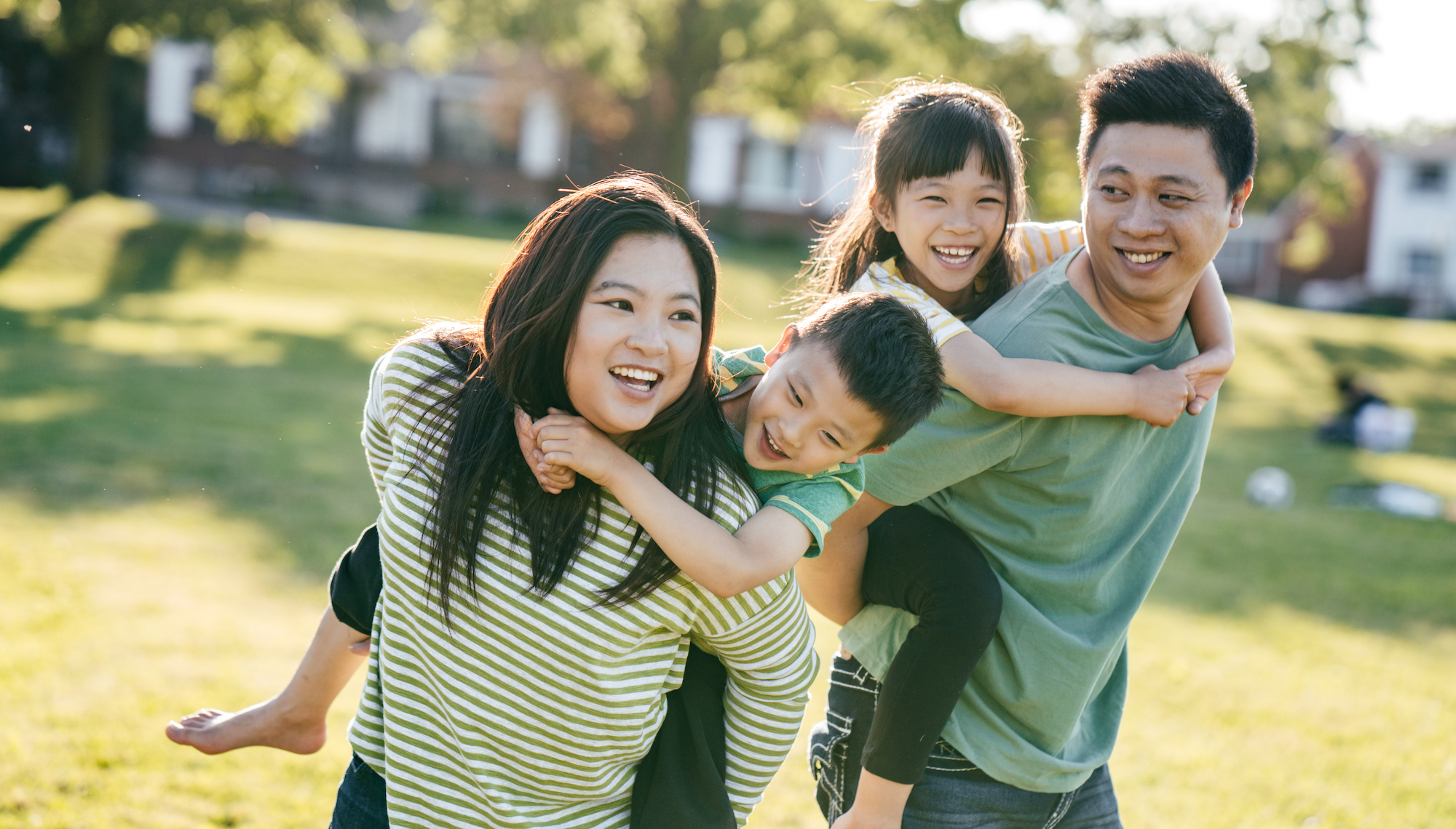 Family in the park with two kids